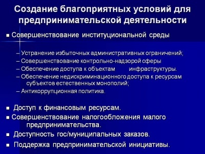 Создание благоприятных условий ведения предпринимательской деятельности